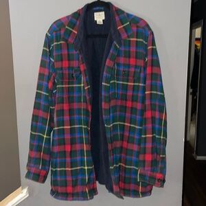 LL Bean flannel plaid, fleece lined shacket.